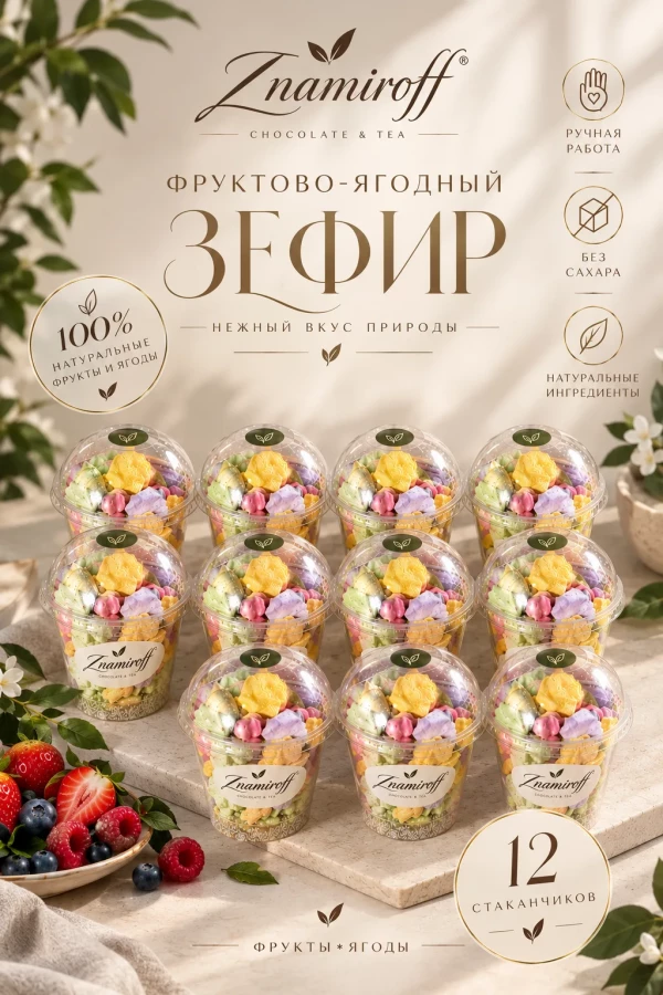 №1 Зефир в стаканчиках без сахара(коробка 12шт по 100гр) в Иркутске